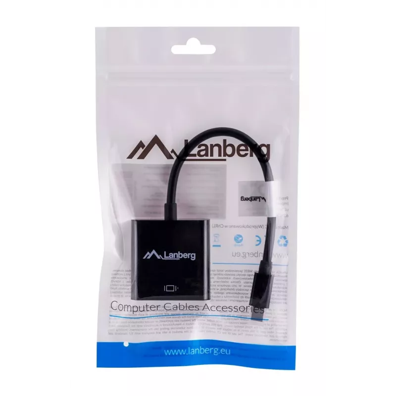 VGA (D-Sub) - Mini DisplayPort adapterkaabel LANBERG AD-0006-BK, 0,2 m, DisplayPort 1.2, 1920×1200@60Hz, emane miniDP, must