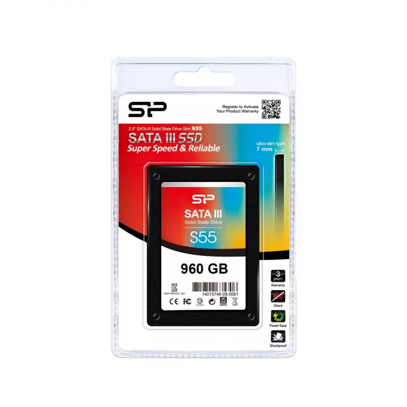 2.5-tolline SATA III SSD Silicon Power 960 GB — 6 Gbit/s, TRIM, S.M.A.R.T., 7 mm
