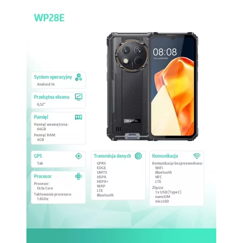 Oukitel WP28E 4/64 10600mAh DS nutitelefon. Must ilma laadijata