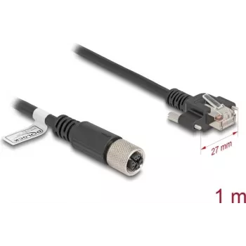 Võrgukaabel DeLOCK M12-kaabel X-kodeeringuga 8 kontaktiga emane kuni RJ45-pistik Cat.6A 1 m must