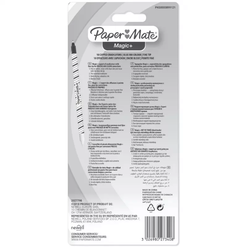Fountain Pen Papermate Magic+ Sinine Valge 10 tk