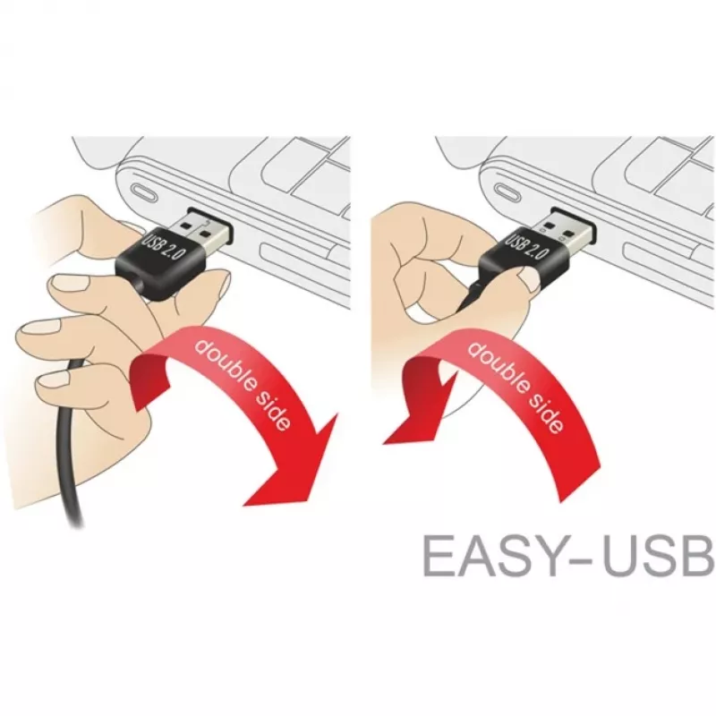 DeLOCK Easy - USB-kaabel - USB (M) vasakule/paremale nurga all, pööratav kuni USB tüüp B (M) - USB2.0 - 50 cm - Must (85167)