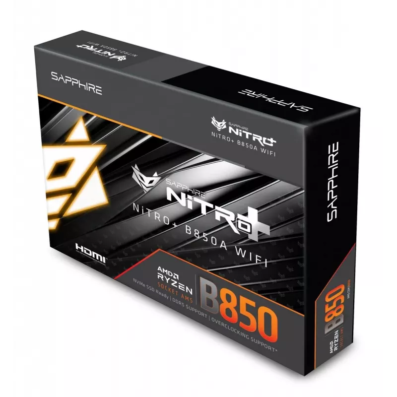 Emaplaat Sapphire NITRO+ B850A WIFI 7 AMD B850 Sokkel AM5 micro ATX, DDR5, 4 DIMM, 256GB, Wi‑Fi 7, 2.5GbE