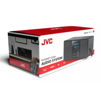 Internetiraadio JVC RA-E981B — Wi‑Fi ja Bluetooth voogesitus, DAB+, FM, 2x5 W, 40 eelseadistust, USB, AUX, LCD-ekraan