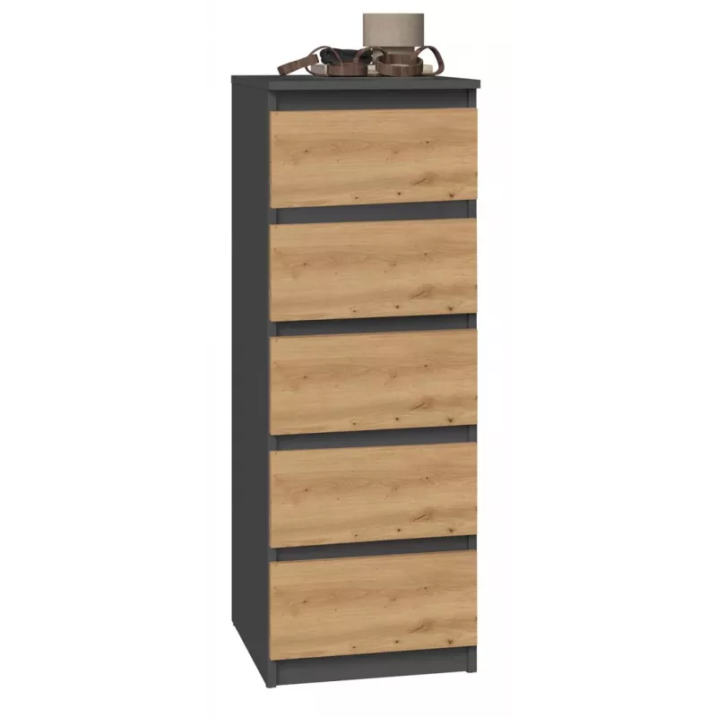 Kummut Top e Shop W5 ANT/ART, 5 sahtlit, antratsiit/tamm, puitlaastplaat