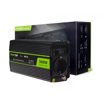 Autode toiteinverter roheline Cell INV16 500 W, DC 12 V vahelduvvooluks 230 V, 50 Hz, USB-port, aktiivjahutus, must