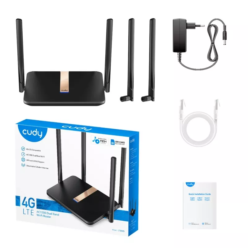 Cudy LT500D traadita ruuter Fast Ethernet Kaheribaline (2,4 GHz / 5 GHz) 4G Must