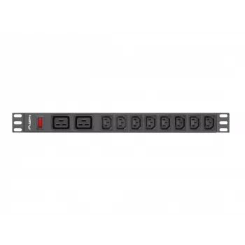 Rack-mount Power Distribution Unit LANBERG PDU-02I1908I-0200-C20-BK — 1U, 10×C13, 16A, 2 m kaabel, 19 tolli