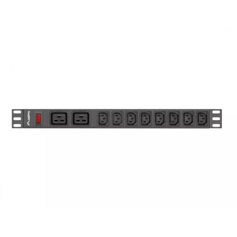 Rack-mount Power Distribution Unit LANBERG PDU-02I1908I-0200-C20-BK — 1U, 10×C13, 16A, 2 m kaabel, 19 tolli