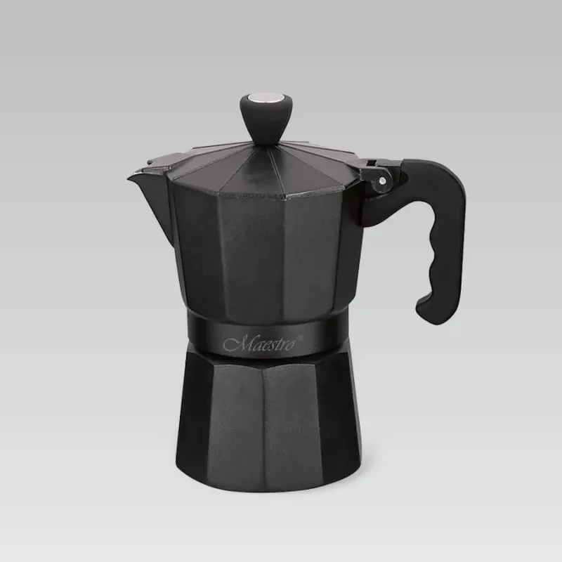 Moka pot Maestro MR-1666-3-Must, manuaalne 3 tassi alumiiniumist kohvimasin, 150 ml, must