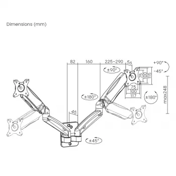 Maclean seinakinnitus kahele monitorile, 17-32'', max 9 kg, mehaaniline vedru, MC-988