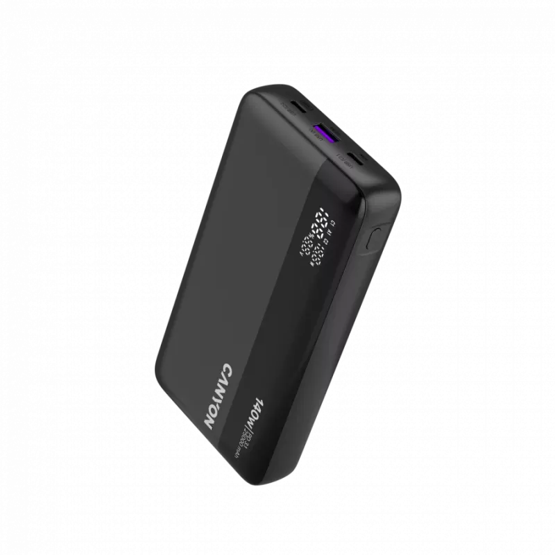 CANYON Power Bank PB-240, 25000mAh PD140W ekraaniga toitepank, mõõtmed 160,0x82x27 mm, kaal 508±10 g, tumehall
