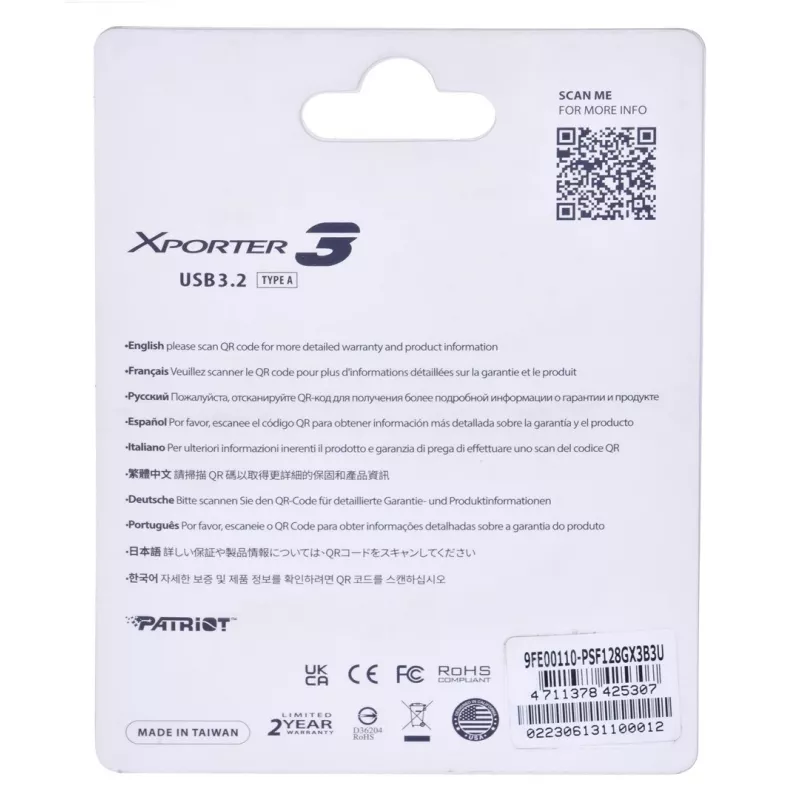 USB-mälupulk PATRIOT Xporter 128 GB USB Type-A 3.2 Gen 1 (80 MB/s) liuguriga must