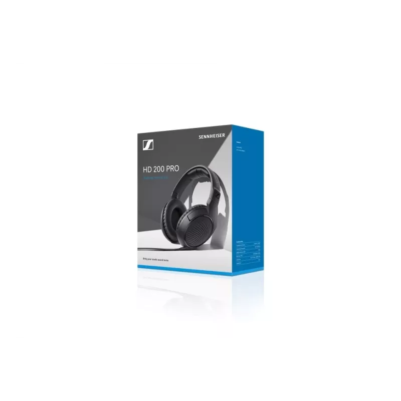 Juhtmega stuudiokõrvaklapid Sennheiser HD 200 PRO — suletud ümberkõrv, 32 Ω, 20–20000 Hz, 2 m kaabel, 3,5 mm, must