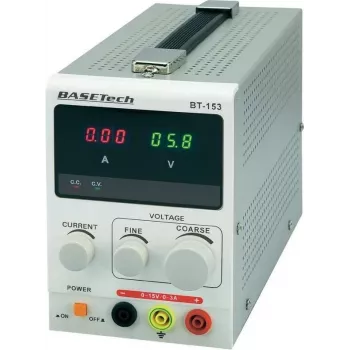 Laboratoorsete alalisvoolu toiteallikas Basetech BT-153 0–15 V, 0–3 A