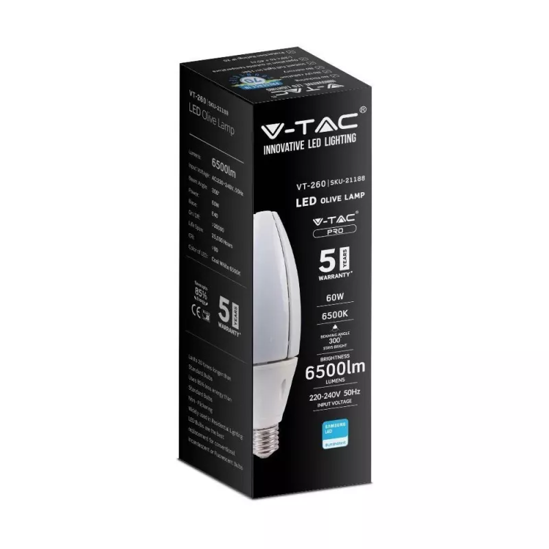 LED-pirn V-TAC VT-260 SAMSUNG CHIP 60W E40 4000K 6500lm (SKU 21187) Valge