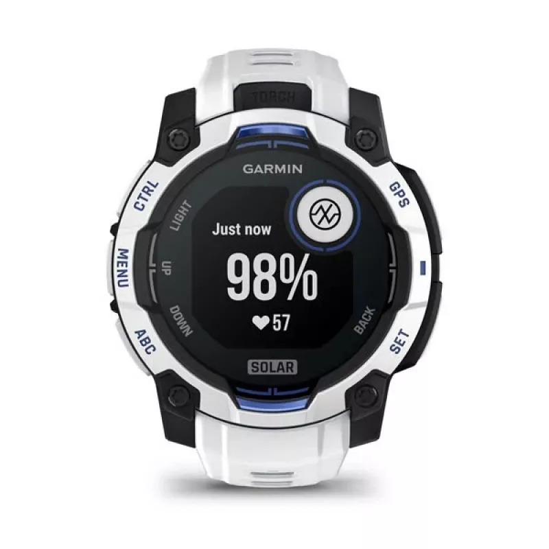Nutikell GARMIN Instinct 2 45 mm, MIP 0,9 tolli (176×176), GPS, päikeseenergia, silikoonrihm sinine/valge