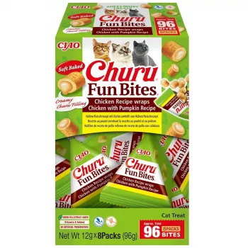 Märjad kassimaiused INABA Churu Fun Bites kana ja kõrvitsaga 8 × 12 g pasta, valk 27,3%, niiskus 56%