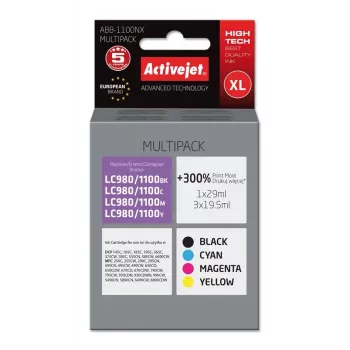 Activejet ABB-1100NX tint (asendus Brother LC1100/980; Supreme; 1 x 29 ml, 3 x 19,5 ml; must, magenta, tsüaan, kollane)