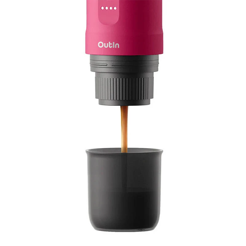 Kaasaskantav espressomasin OUTIN Outin Nano must, roosa — 20 bar, jahvatatud kohv, 7500 mAh aku, 670 g