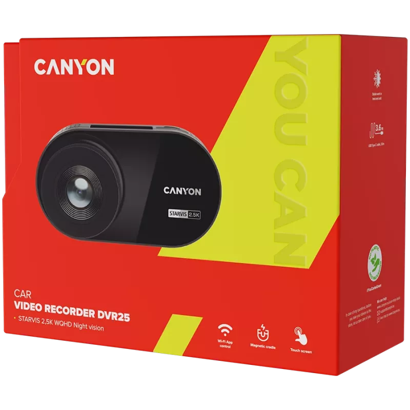 Canyon autokaamera DVR25 WQHD/2.5k/WiFi/App/SD-kaart must jaemüük