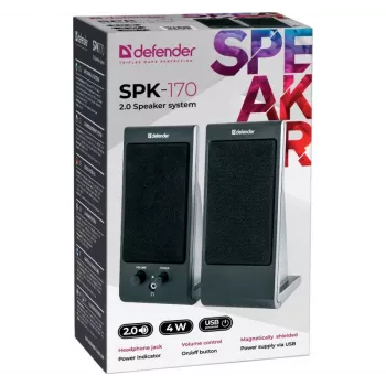 Laua- / riiulikõlarid DEFENDER SPK-170 2.0, 4 W RMS, juhtmega USB 5 V, 3,5 mm, must