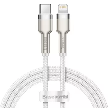 USB-C–Lightningi kaabel Baseus Cafule 1 m, 20 W, tsinkkestaga, valge