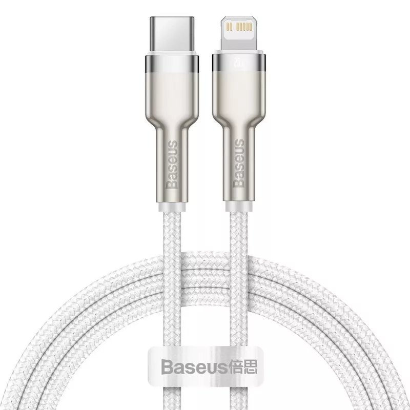 USB-C–Lightningi kaabel Baseus Cafule 1 m, 20 W, tsinkkestaga, valge