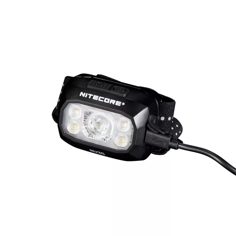 Pealamp Nitecore NU30 — kompaktne kantav LED-pealamp, kuni 500 luumenit, mitu väljundtaset, punase valguse režiim