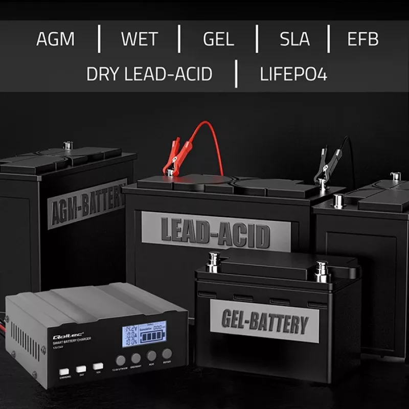 Aku laadija QOLTEC 52491 mikroprotsessoriga 12V/12,6V/24V koos LCD-ga