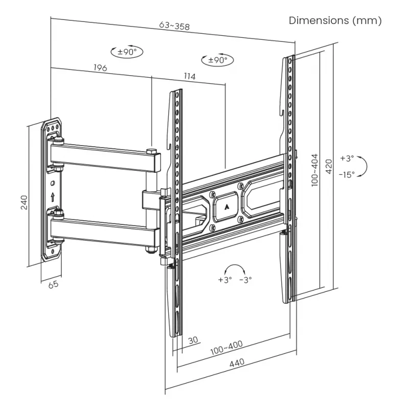 TV seinakinnitus SBOX PLB-3644-2 32–55-tollistele teleritele, kuni 35 kg, VESA 400x400