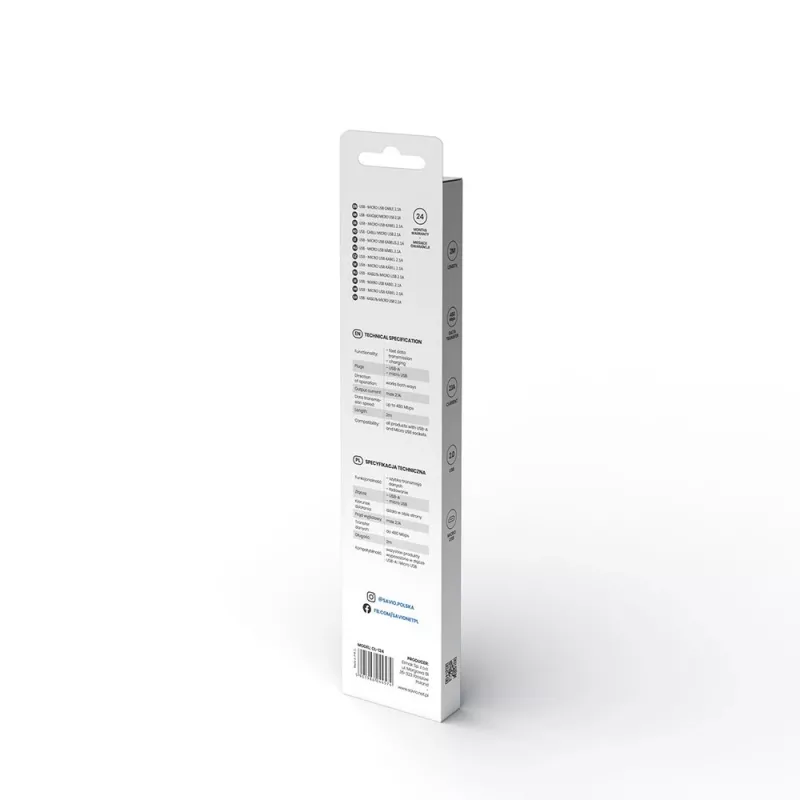 USB-kaabel SAVIO CL-124 USB 2.0, USB A pistik Micro-USB B-le, 2 m, valge