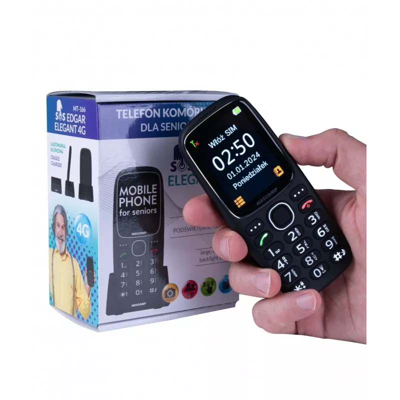 Mobiiltelefon Mescomp MT-166 Edgar, elegantne, eakatele, 4G, must