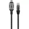 Ethernet-kaabel USB-C 3.2 Gen2 Plug > RJ-45 Plug, LAN-Adapter Must/Hõbedane, 1,5 Meter, braided textile jacket