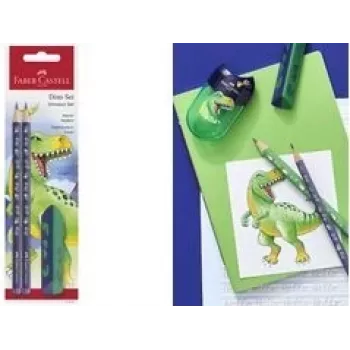 Graﬁitpliiatsikomplekt Faber-Castell Dino HB Blue – HB puidust pliiatsid, sinine korpus, komplekt