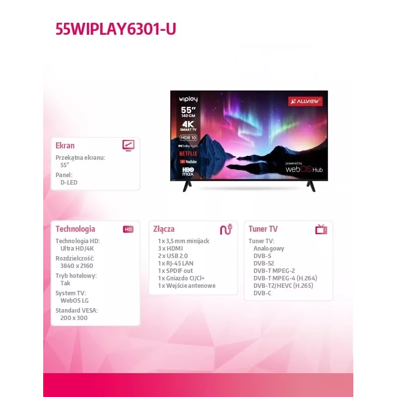 TV LED 55 tolli 55WIPLAY6301-U