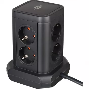 Pistikupesade torn Brennenstuhl 1153560010 — 8 pistikupesa, 2×USB-A, 1×USB-C, must