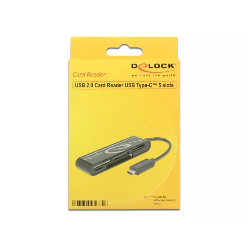 DeLOCK USB2.0 kaardilugeja USB Type-C isane 5 pesaga - kaardilugeja - kõik-ühes (mitme formaadiga) - USB-C (91739)