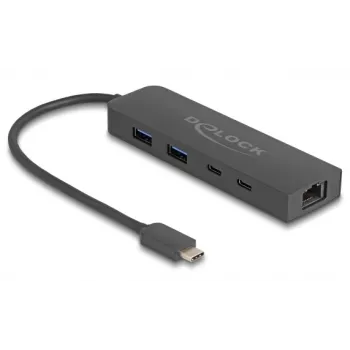 USB-jaotur DeLOCK 10 Gbps 2,5 Gigabit LAN ja PD 85 W