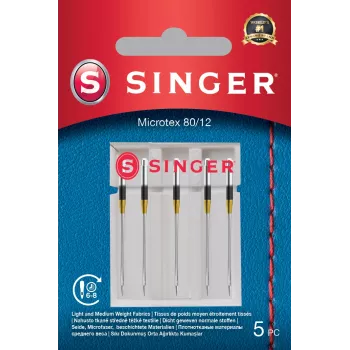 Nõel Microtex SINGER 250053203 suurus 80/12 — peen terav nõel täpseks õmblemiseks kergetel kangastel