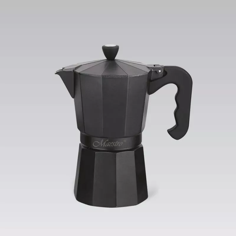 Moka pot Maestro MR-1666-6-Must — manuaalne pliidil kasutatav kohvimasin, 6 tassi, 300 ml, must alumiinium
