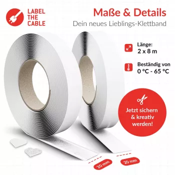 Kaablisideme lint Label the kaabel Easy Tape Strap LTC 1520-8-20, 8 m pikkus, 20 mm laius, valge
