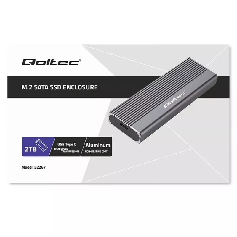 Qoltec korpus M.2 SATA (NGFF) SSD-kettale, USB-C