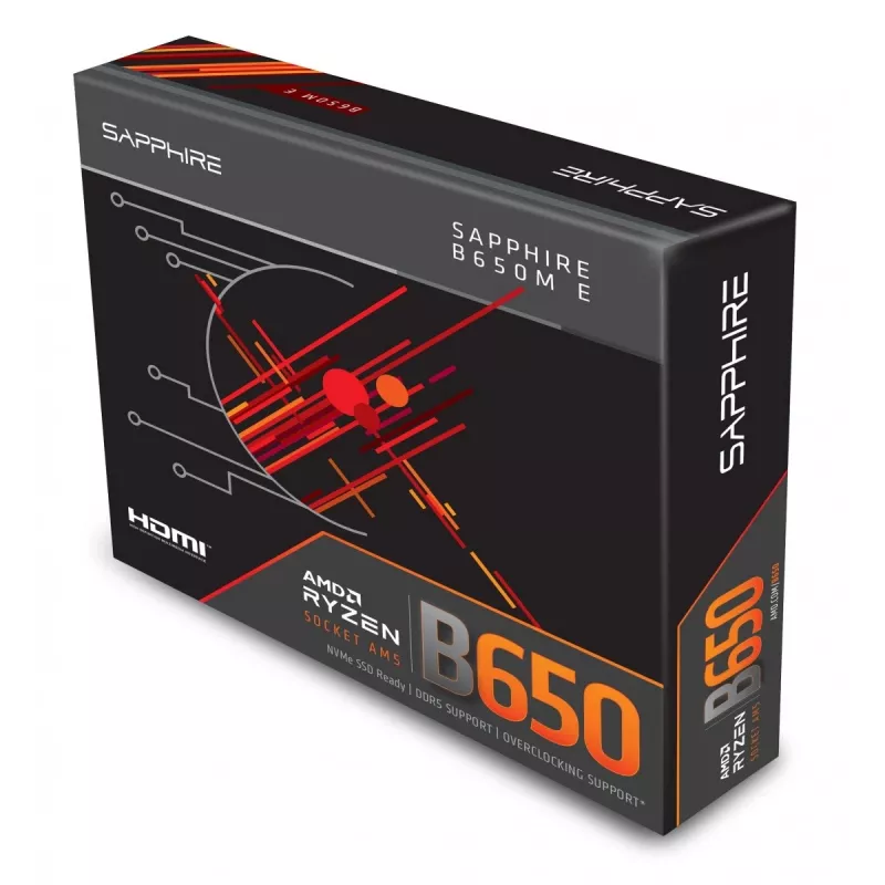 Emaplaat Sapphire B650M-E (AMD B650) micro ATX, Socket AM5, DDR5, 2x DIMM, 96GB, 2x M.2 (PCIe5/4), 4x SATA III, 2.5Gb LAN