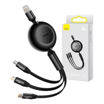 USB 3-ühes kaabel Baseus Bright Mirror — mikro-USB, USB-C, Lightning, 66W, 1,1 m