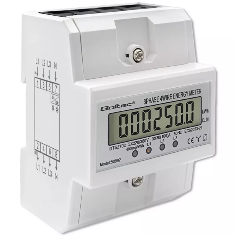 Kolmefaasiline elektrooniline arvesti QOLTEC 50992 400V 100A