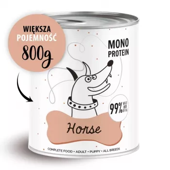 Märg koeratoit PAKA ZWIERZAKA Pepe Horse 800 g — täisväärtuslik teraviljavaba täiskasvanud koera sööt hobuselihaga