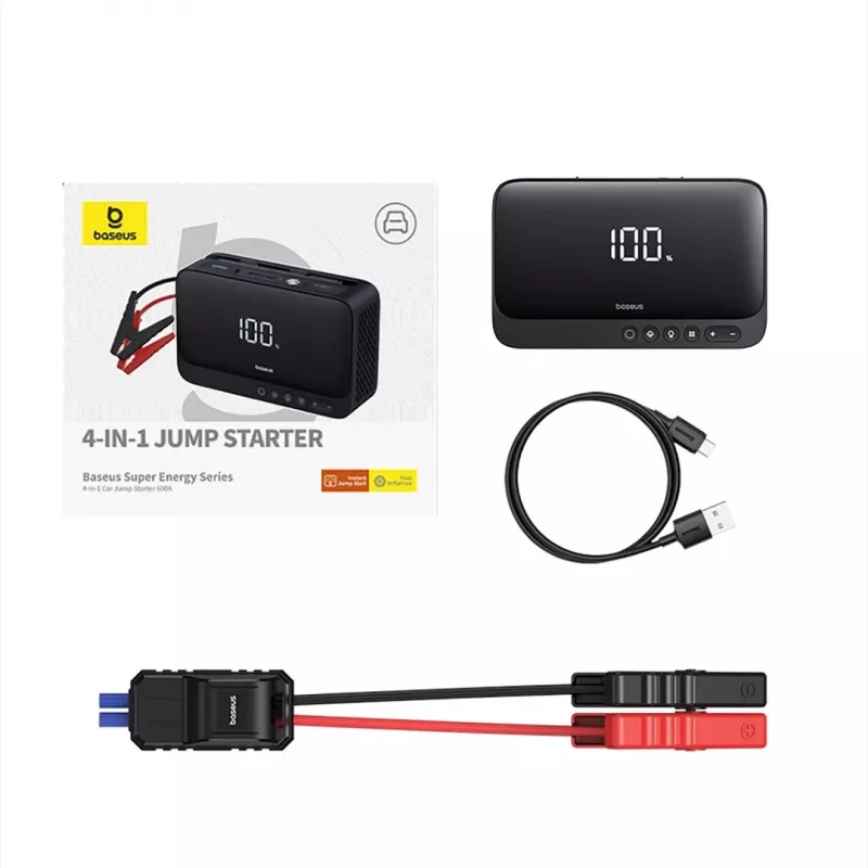 Kaasaskantav laadija Baseus Super Energy 6000 mAh — startlaadija, LiPo 6000 mAh, 300 A käivitusvool, 150 PSI, sisseehitatud ekraan ja taskulamp, USB-C + USB-A, must