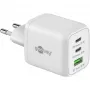 USB-C kiirlaadija Nano, PD, GaN, 65 W (valge, 1x USB-A, 2x USB-C PD, Charge 3.0)