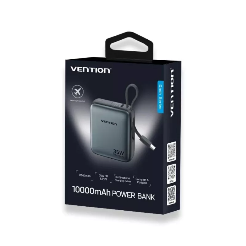 Akupank Vention FHEH0 liitiumpolümeer 10000 mAh 35W USB-C must